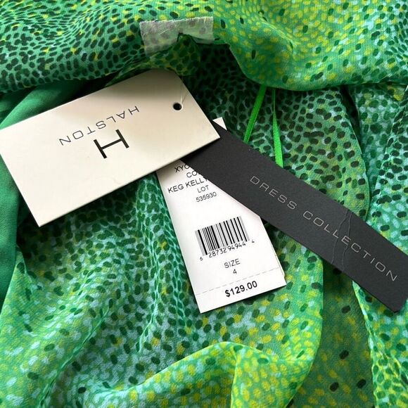 NWT Halston kelly green keg dress tie front Sz 4 sheer caftan - Picture 6 of 8